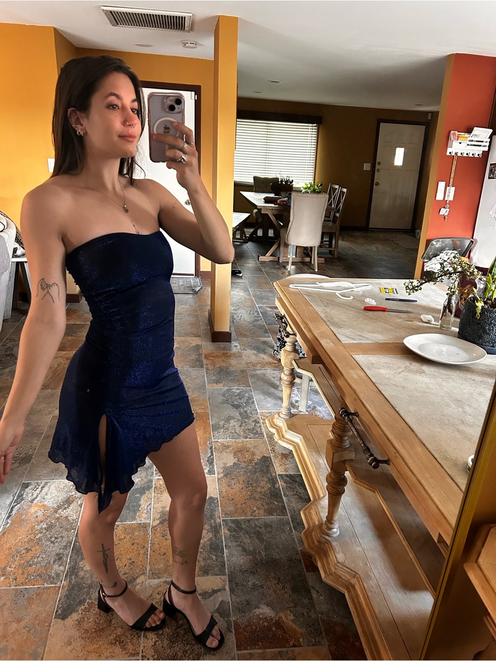 Princess Polly Navy Glitter Strapless Mini Dress Asymmetrical Party Dress size 2 - Picture 8 of 14
